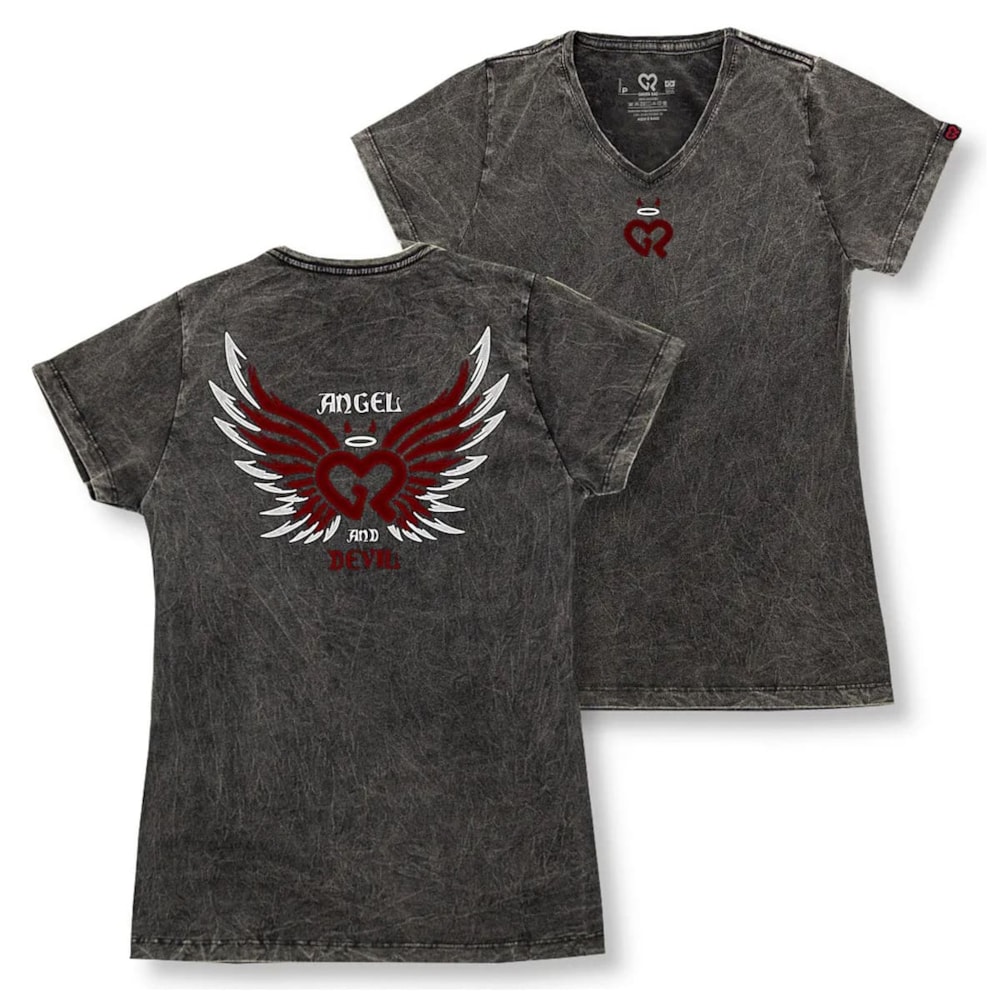 Camiseta SR Feminino Baby Look Gola V Gr Soft Stone Angel And Devil