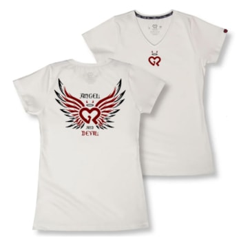 Camiseta SR Feminino Baby Look Gola V Gr Strong Angel And Devil