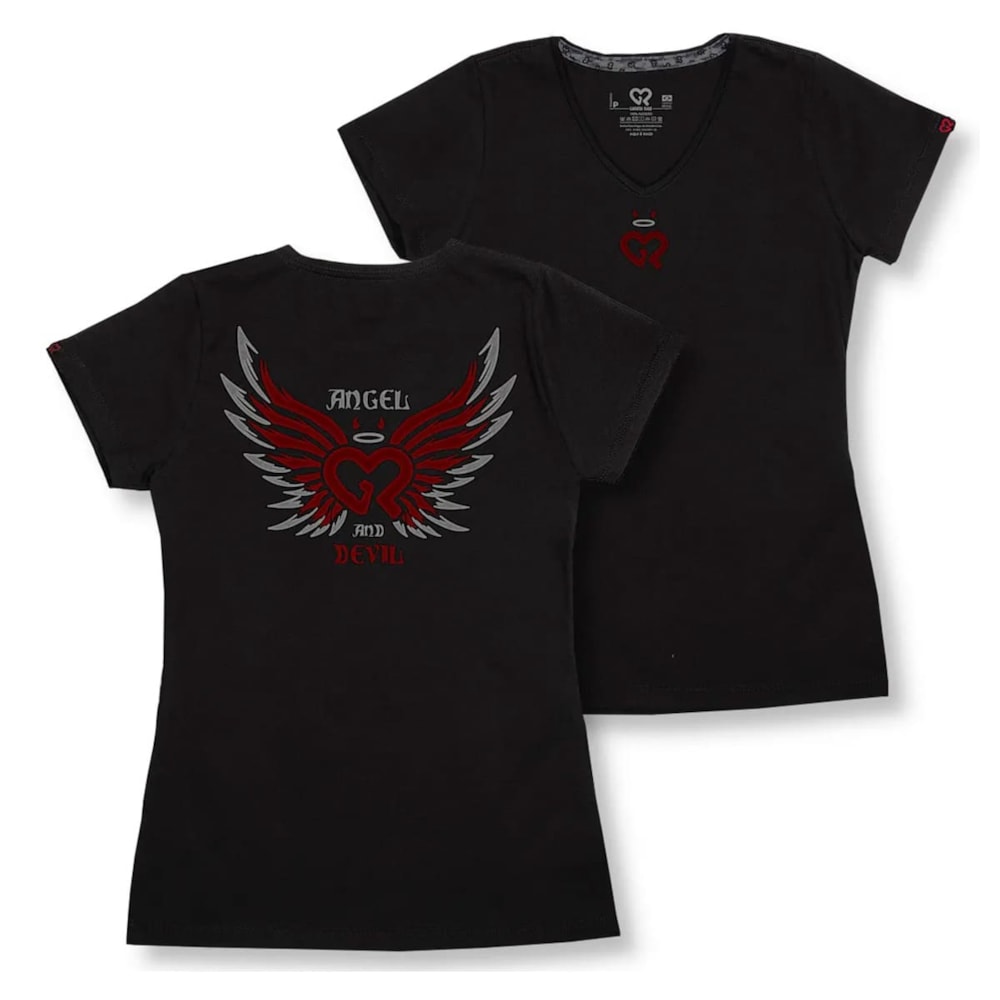 Camiseta SR Feminino Baby Look Gola V Gr Strong Angel And Devil