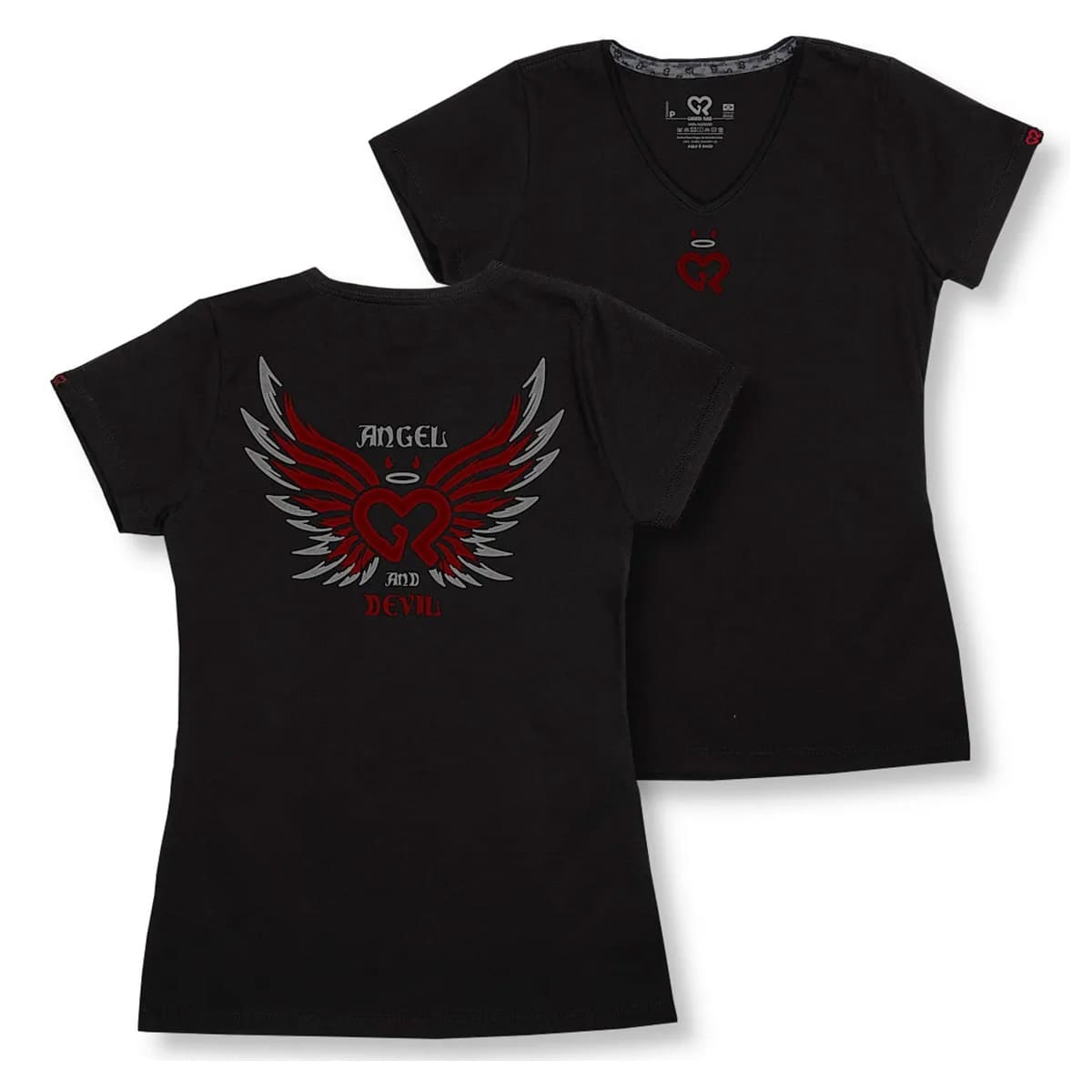 Camiseta SR Feminino Baby Look Gola V Gr Strong Angel And Devil