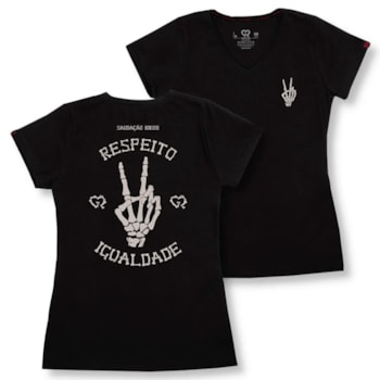 Camiseta SR Feminino Baby Look Gola V Gr Strong Saudacao Biker