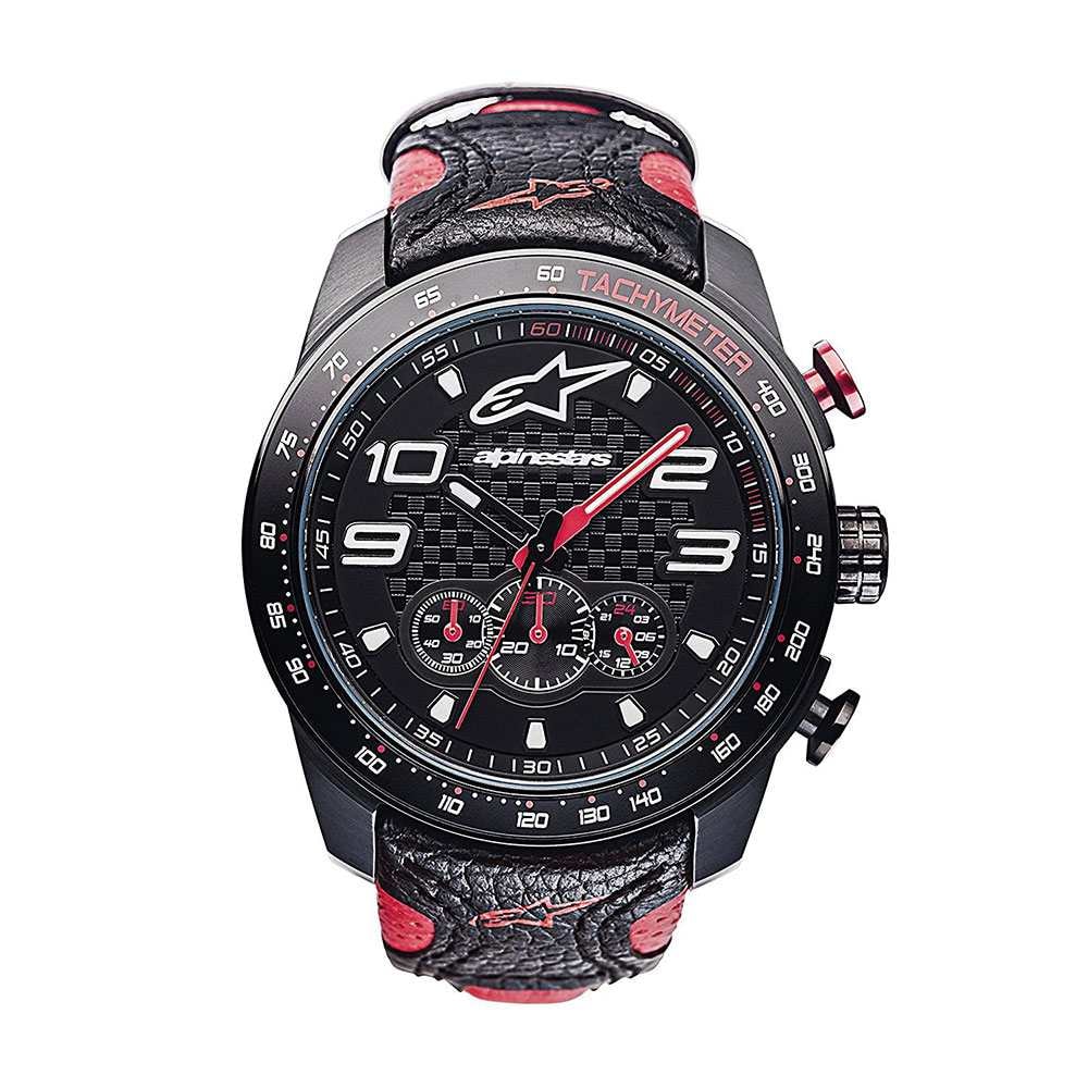 Relógio Alpinestars Tech Chrono Preto Couro Vermelho