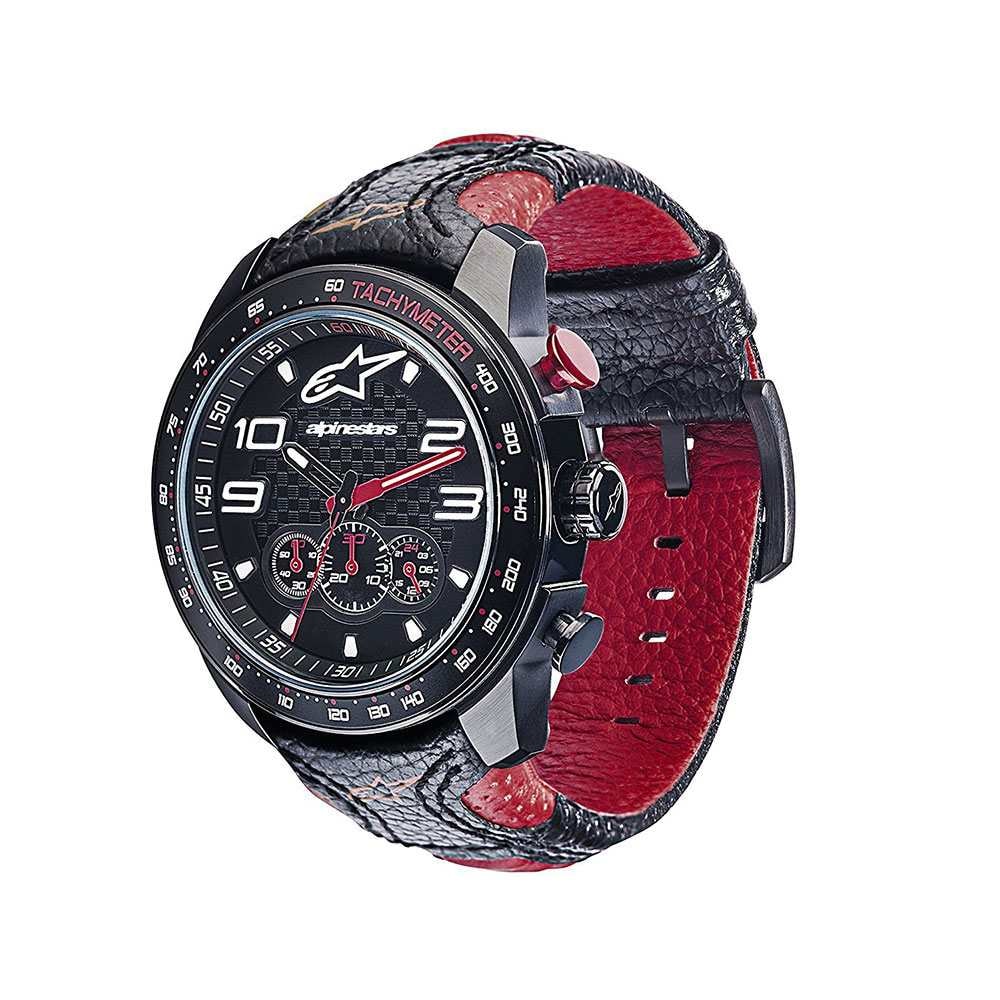 Relógio Alpinestars Tech Chrono Preto Couro Vermelho